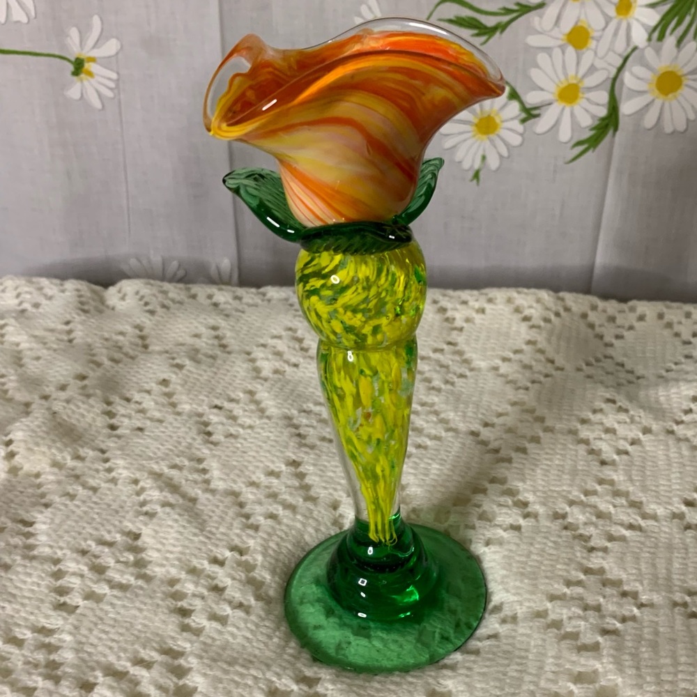 Vintage hand blown glass speckle green orange rose decorative art glass - Picture 4 of 8